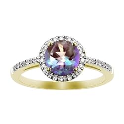 Lab Created Alexandrite and Diamond Ring 10k Yellow Gold