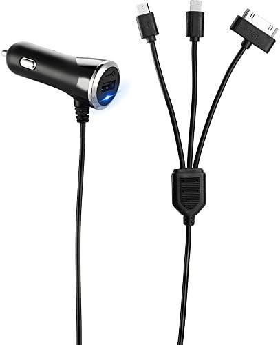 Car Chareger, Ourkens 21W/3.1A Lightning Chargers with 3.3ft 3 in 1 Charger cable, Smart Sharing IC for each USB Port fastest charge iPhone 6 6S Plus 6s/5S/5, iPad, Samsung Galaxy,Tablets(Black)