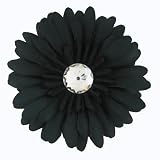 Large Gerber Daisy Flower Hair Clip Bow with Crystal Center for Infant Baby Toddler to Youth Girl- Black