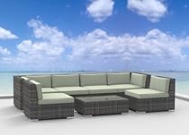 Big Sale Urban Furnishing - OAHU 7pc Modern Outdoor Backyard Wicker Rattan Patio Furniture Sofa Sectional Couch Set - Beige