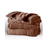 Sunbeam Channeled Microplush Heated Electric Blanket Twin Size Cocoa