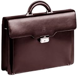 Mancini Burgundy Leather Single Flap Over Compartment Briefcase