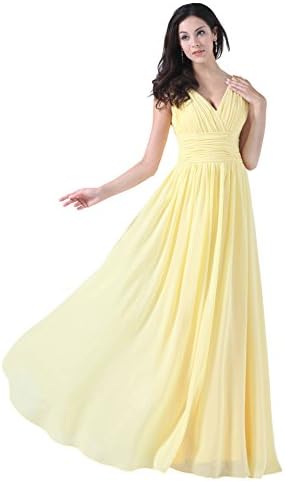 Diyouth V-neck Bridesmaid Chiffon Prom Dresses Long Evening Gown