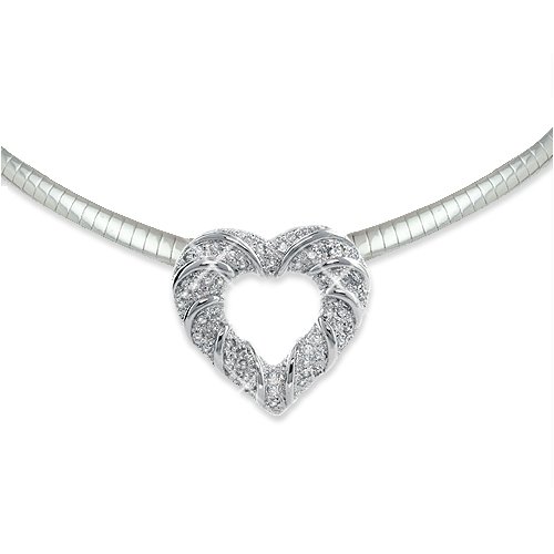 Sterling Silver 0.50ctw Diamond Heart Pendant with Free 17 Omega Necklace