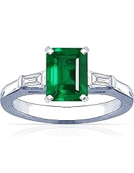 18K White Gold Emerald Cut Emerald Three Stone Ring (GIA Certificate)