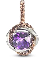 Magnifficent Purple Natural Amethyst Cushion Cut Pendant In Rhodium And Pink Plated Silver With Rope Design