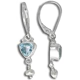 Sterling Silver Swiss Blue Topaz and White Pearl Earrings by Sajen