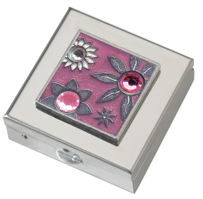 Pink Gem Garden Small Pill Box - Polished w/Mirror