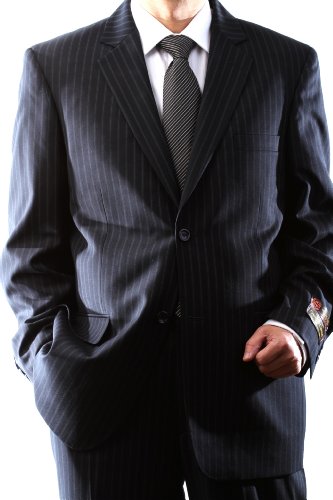Men's Single Breasted Two Button Navy Pinstripe Dress Suit