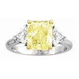 2.62ct tw Radiant Cut Natural Fancy Yellow & Trilliant Three Stone Diamond Engagement Ring GIA Certificate 18k Gold