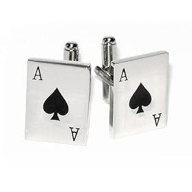 Silver-Tone Mens Cuff Links ACE of SPADES Shaped Cufflinks