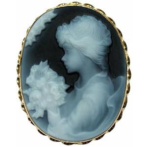 18k Gold Agate Stone Cameo Pin Pendant Italian by