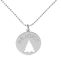 Sterling Silver "Rejoice" Christmas Tree Cut-Out Circle Pendant