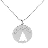 Sterling Silver Rejoice Christmas Tree Cut-Out Circle Pendant