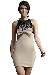 Lace Cutout  High-Neck Polyester Party Dress/Mini Dress  With a Bow(s)