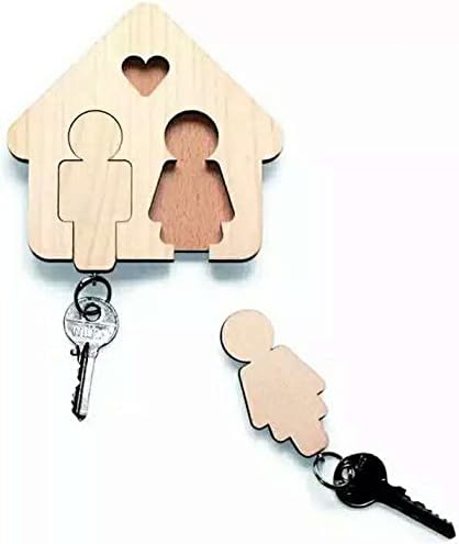 AMLife Sweet Home DIY Wooden Key Holder Key Chain Organizer Home Decoration Easy Installation(Natural Wood)