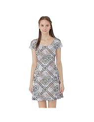 Short Sleeves Plaid Print Stretchy Polyester/Spandex Skater Dress 