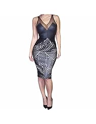Sexy Mesh Slit Geometric Print Leather Sleeveless Bodycon Dress 