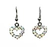 Earrings - E188 - Crystal Hearts (Sm) - Antique Silver Tone Finish ~ Clear AB (Irridescent)