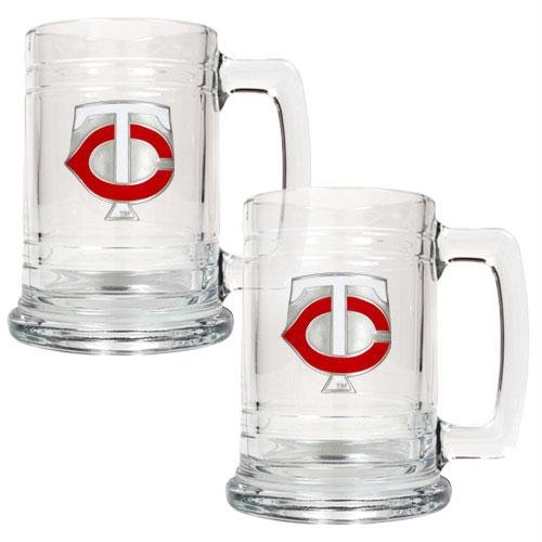 MLB Minnesota Twins Two Piece 15-Ounce Glass Tankard Set- Primary Logo