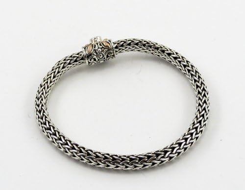 Sterling Silver Bali Style Bracelet With 18 Karat Gold and Pink Tourmaline Accent 8 Inch