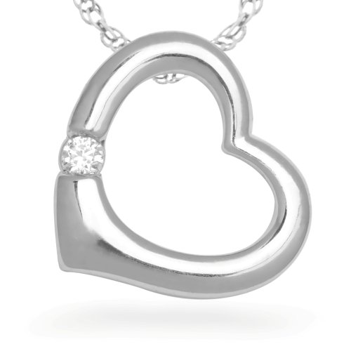 Sterling Silver Round Diamond Solitaire Heart Pendant (1/20 cttw)