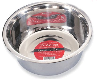 ProSelect Stainless Steel Mirror Finish Food & Water Dog Bowl Dish 3 Quart-9.5
