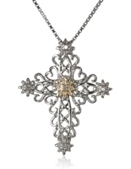 Precious Moments 2-Tone Sterling Silver Scrollwork Cross Pendant Necklace, 18"