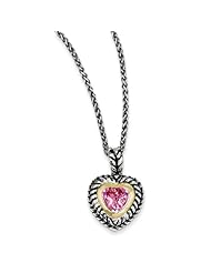 SS 14k 2.8ct Yellow Gold Pink Sapphire Heart Vintage Style Necklace
