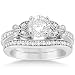 Floral Engagement Ring and Wedding Band Bridal Set Palladium Gold (0.42ct)