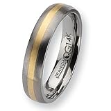 14k Gold Inlaid Brushed Titanium Ring (5.0 mm) With Wood Box - Sizes 6-13