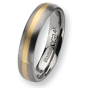 14k Gold Inlaid Brushed Titanium Ring (5.0 mm) With Wood Box - Sizes 6-13