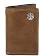 Brown Leather Trifold Wallet with Silver Emblem - Collegiate Series