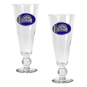 Colorado Rockies MLB 2pc Pilsner Glass Set with Baseball on stem - Oval Logo by
