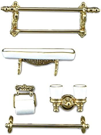 Reutter Porzellan Dollhouse Miniature 1:12 Scale Brass Bathroom Accessories SET #1.766/6