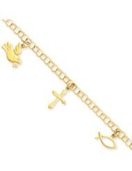 14 Karat Yellow Gold Religious Charm Bracelet - 8 Inch