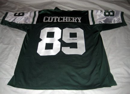Jerricho Cotcherry Autographed Green New York Jets Jersey W/PROOF, Picture of Jerricho Signing For Us.