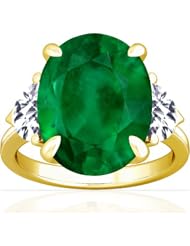 14K Yellow Gold Oval Cut Emerald Three Stone Ring