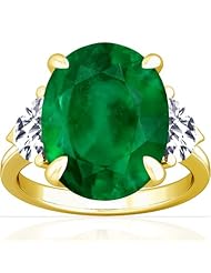 18K Yellow Gold Oval Cut Emerald Three Stone Ring