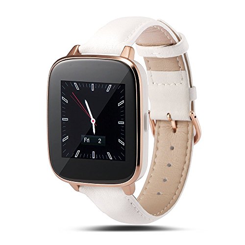 LEMFO LF10 Bluetooth Smart Watch For IOS Android Phone with MTK2502 Heart Rate Monitoring IPS Full HD Screen Leather Watch Band Waterproof (White)