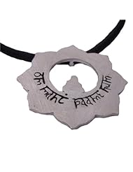 Buddhist Om Mani Padme Hum Lotus Flower Sterling Silver Pendant on 16 Black Cotton Necklace