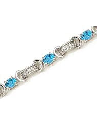 14kt Yellow Gold Oval Blue Topaz and Diamond Bracelet