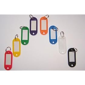 32 Plastic key tag labels with name cards - 4 sets each of 8 different colours