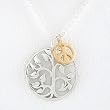 Sterling Tree of Life and Gold Vermeil Peace Sign Pendants on 16" Silver Rolo Chain, #8139
