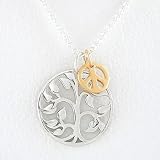 Sterling Tree of Life and Gold Vermeil Peace Sign Pendants on 16 Silver Rolo Chain, #8139