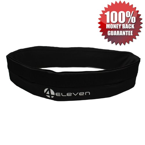 #1 Premium Running Belt Fitness Workout Waist Pack - Lifetime Guarantee - 4Eleven Waist Bag Made of Polyester and Spandex - Keep Your Cellphone, MP3, Keys and Wallet Safe While Exercising