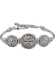 Sterling Silver Bracelet With 18Ky Accents & Adjustable Toggle by US Gems