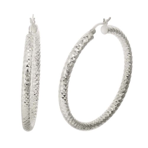 Sterling Silver Diamond-Cut Hoop Earrings (1.9