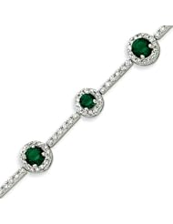 Sterling Silver 7.25 Inch Green CZ Bracelet - 7.25 Inch