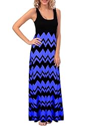 Sexy Empire   Waistline Jersey/Polyester/Spandex/Knit Colorblocking Ruched Scoop Neck Chevron Print Sleeveless Tank Spring Summer Evening Dress/Party Dress/Maxi Dress 